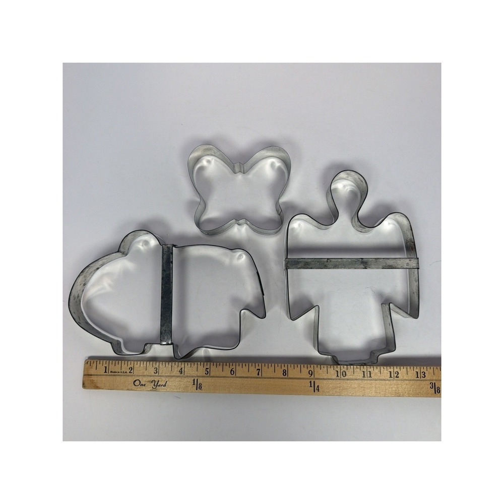 Vintage Lot of 3 Metal Cookie Cutters Large Size Angel Butterfly Elephant?
